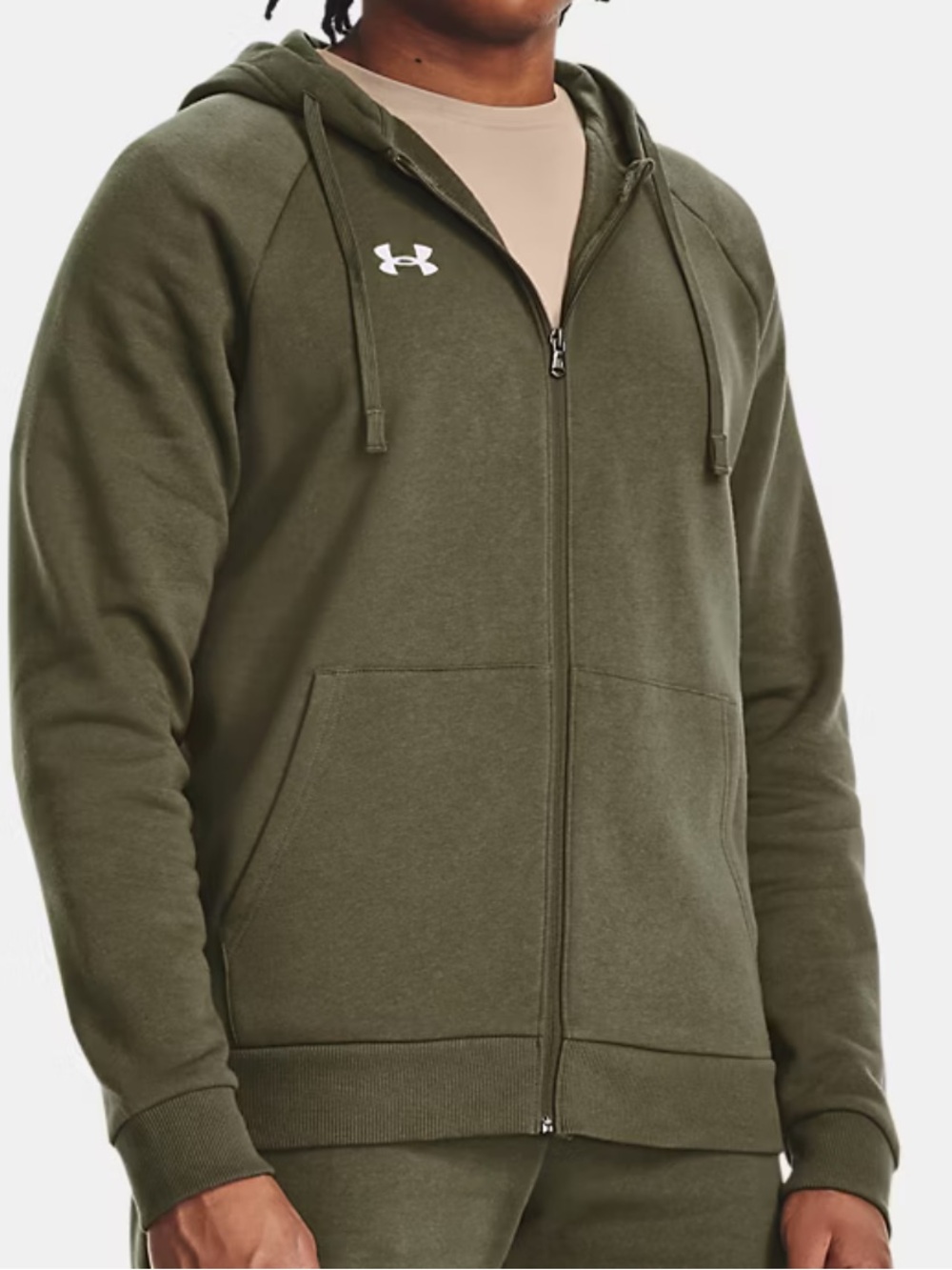 Under Armour UA Rival Fleece Olive Green Zip-Up Hoodie Size 2XL NEW